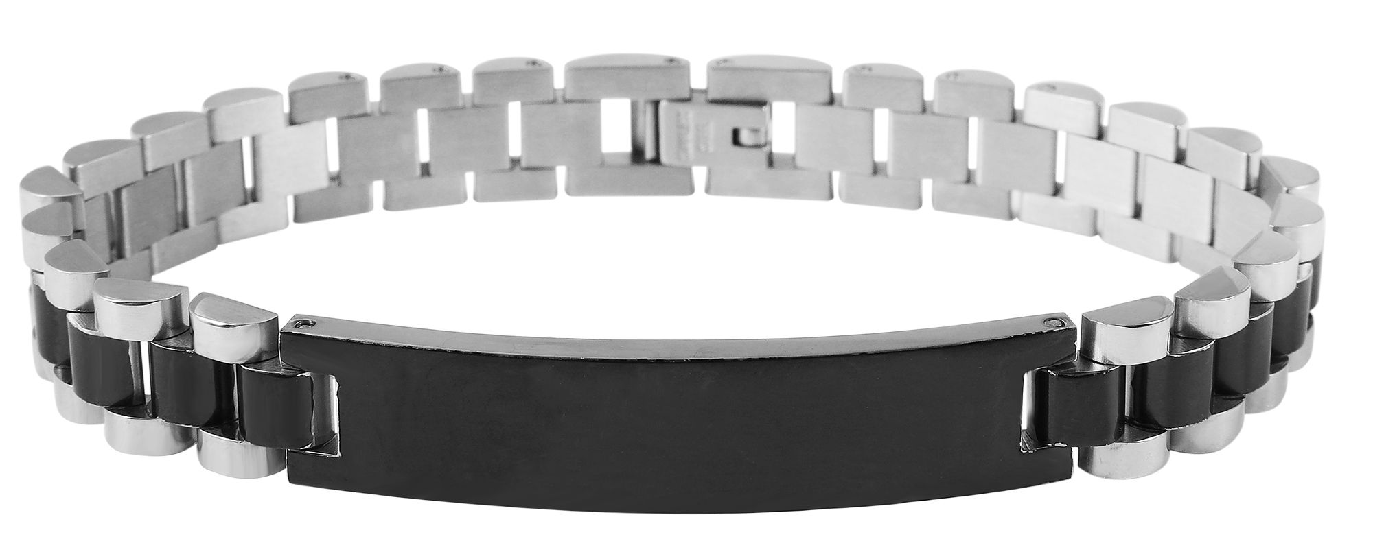 "Wini" karkötő gravírozható lappal, 21 cm/10 mm, kétszínű (ezüstszínű/fekete)