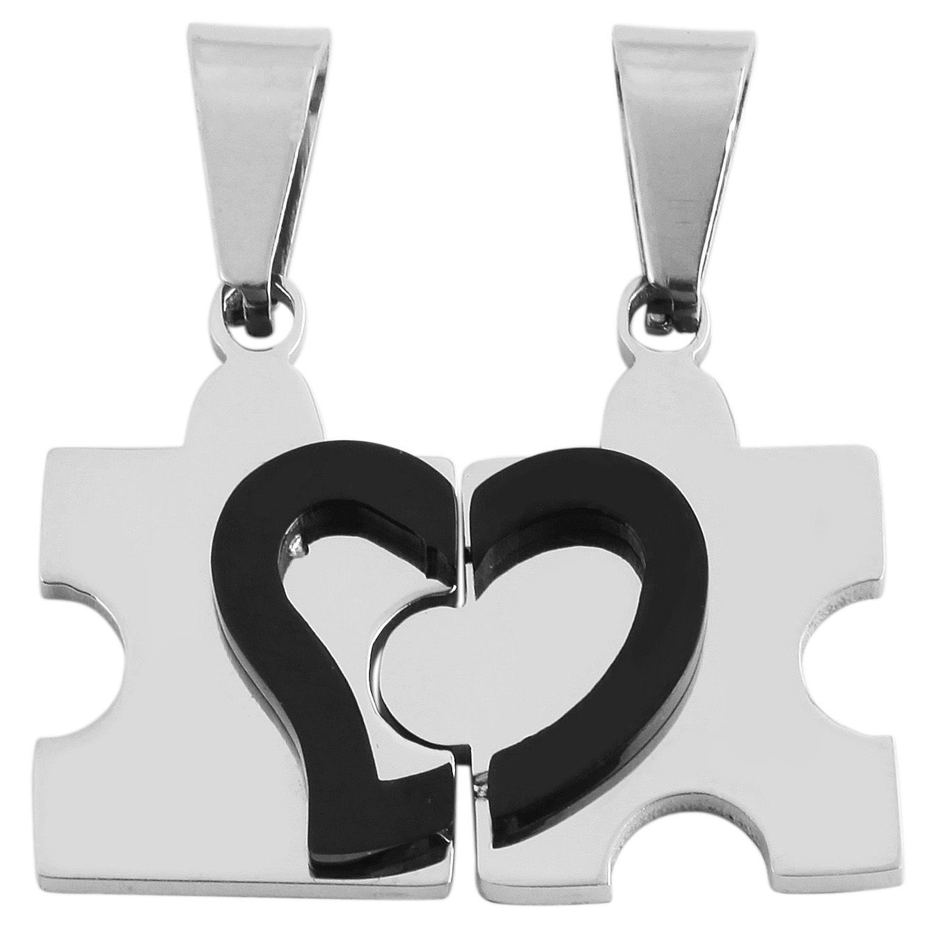 Akzent barátság rozsdamentes acél medál szettben, IP Black, puzzle darab, ezüstszínű, fekete